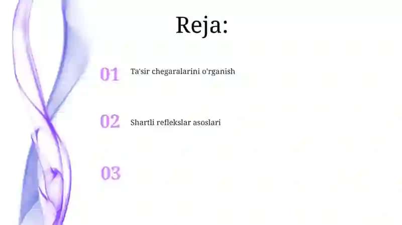Shartli reflekslarning shakllanishini oʻrganish 2