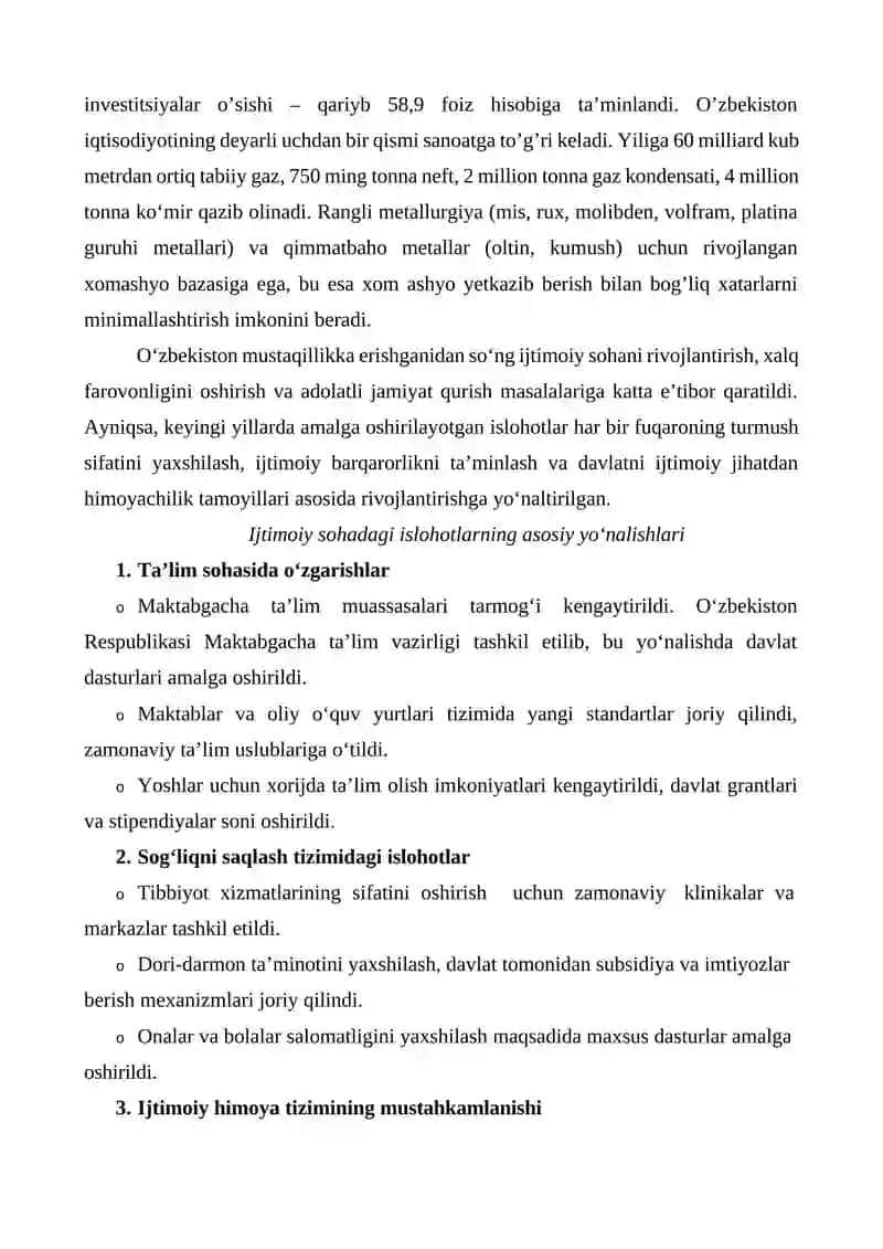 O'zbekistonda Ijtimoiy Sohada Amalga Oshirilayotgan O'zgarishlar Mazmuni 2