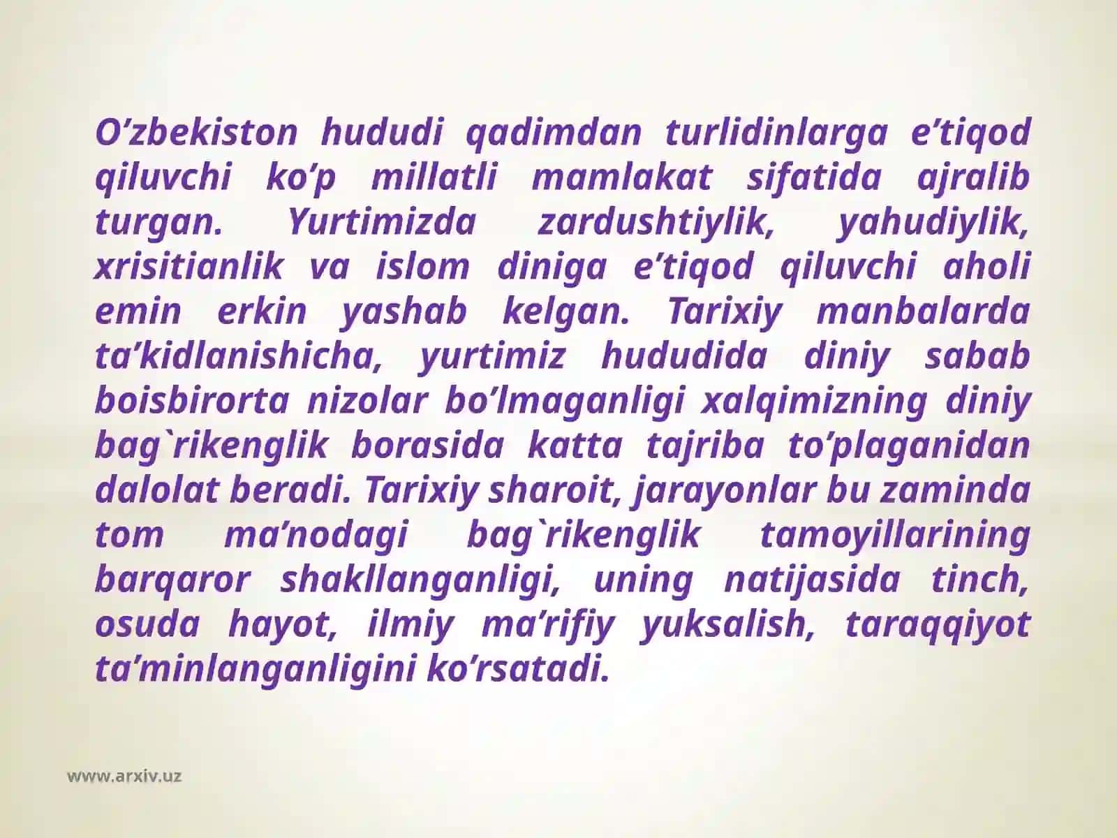 Diniy bag’rikenglik va millatlararo totuvlik 2
