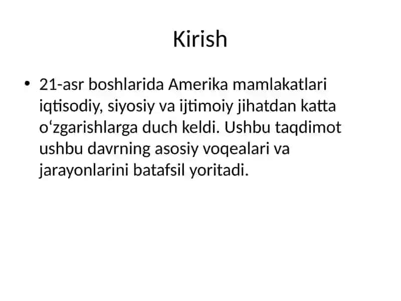 Amerika Mamlakatlari 21-asr Boshlarida 2