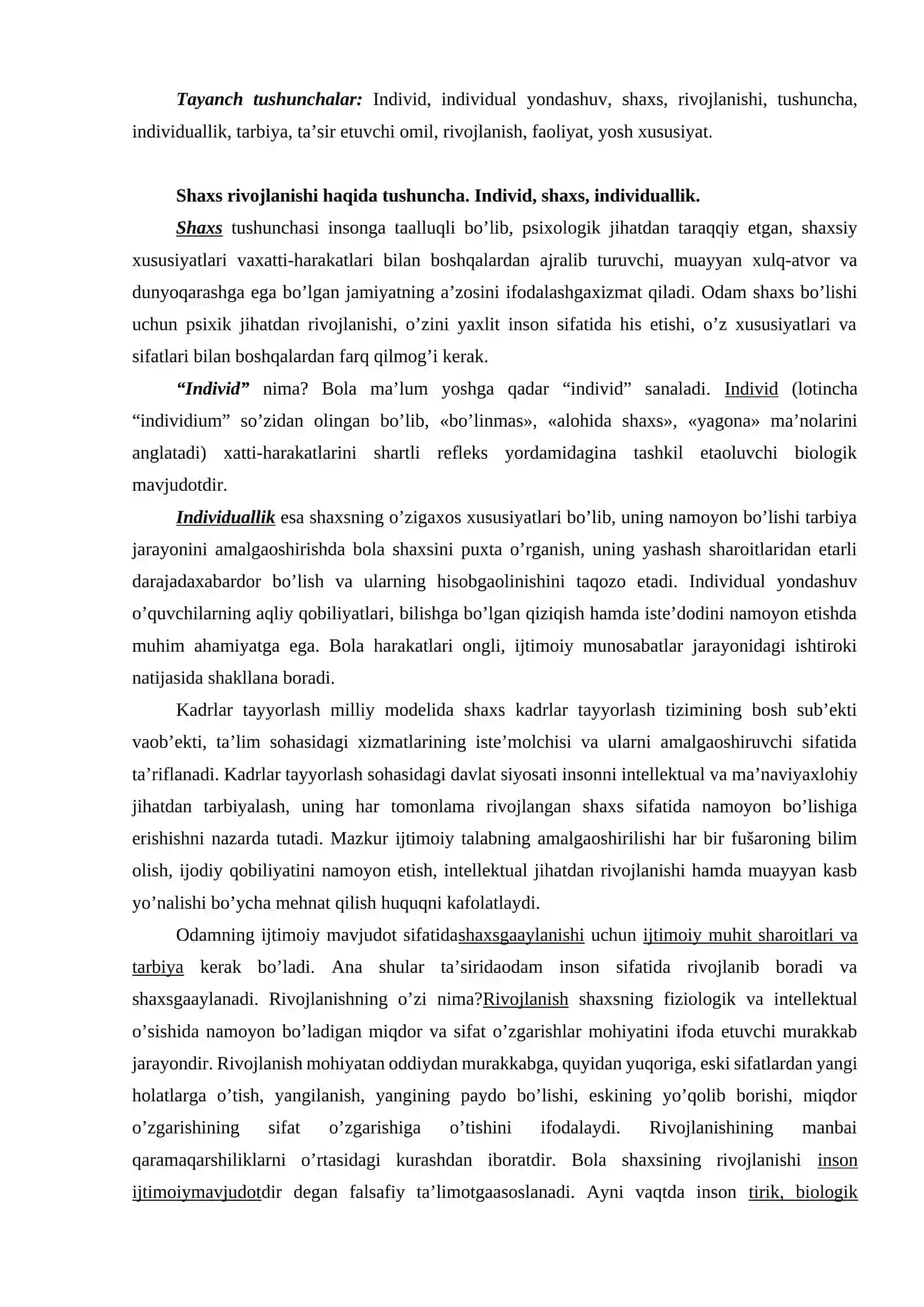 Shaxs rivojlanishi haqida tushuncha 2