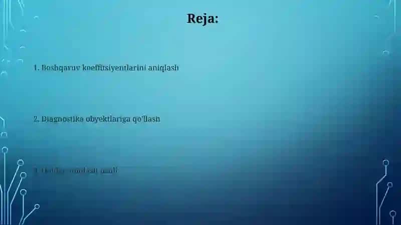 Diagnostic obektlar bo'yicha nazoratga yaroqlilik koeffitsintlarini qoldiq resuming aniqlash 2