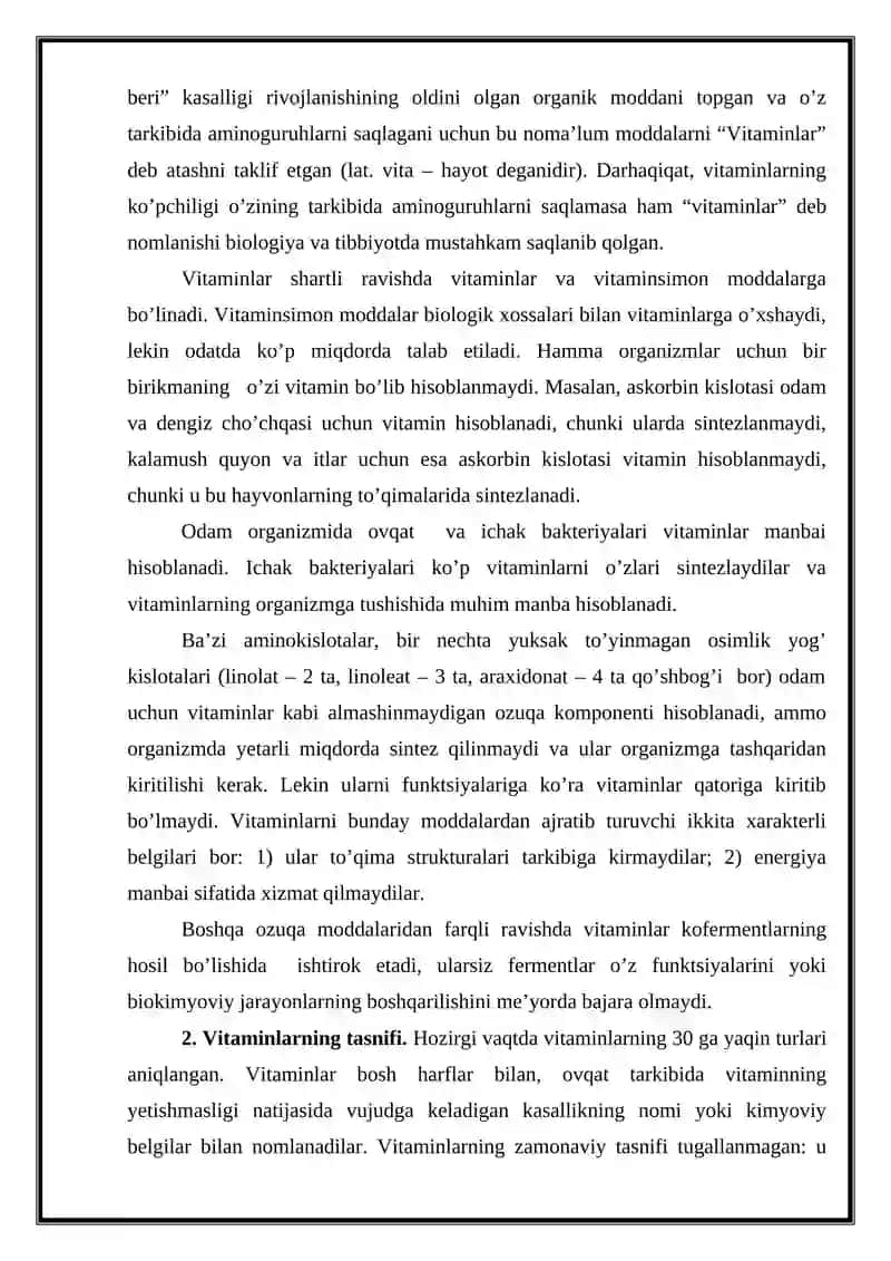 Vitaminlarning metabolizmi va ekskretsionalanishi 2