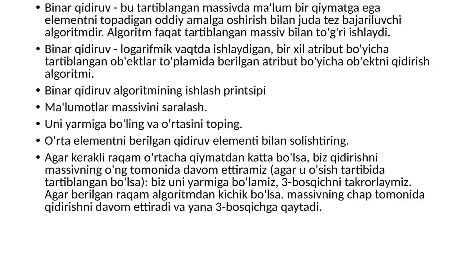 Binar va interpolyatsion izlash algoritmlari hamda ularning murakkabligi 2