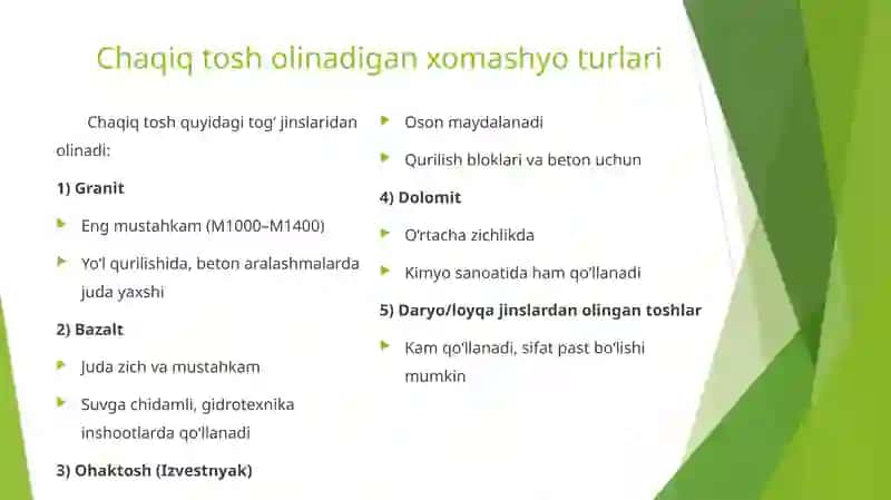 Chaqiq tosh ishlab chiqarish texnologiyasi 2