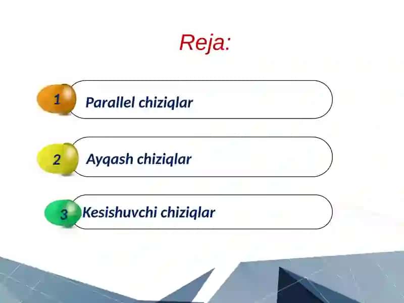 Ikki to’gri chiziqning o’zaro joylashuvi 2