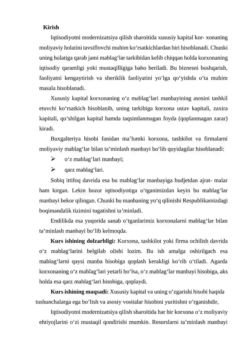 Xususiy kapital va uning o’zgarishi hisobi 2