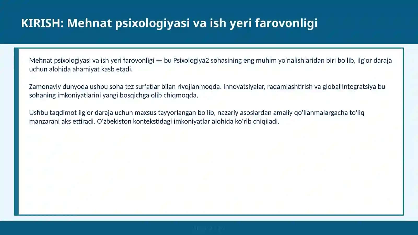 MEHNAT PSIXOLOGIYASI VA ISH YERI FAROVONLIGI 2