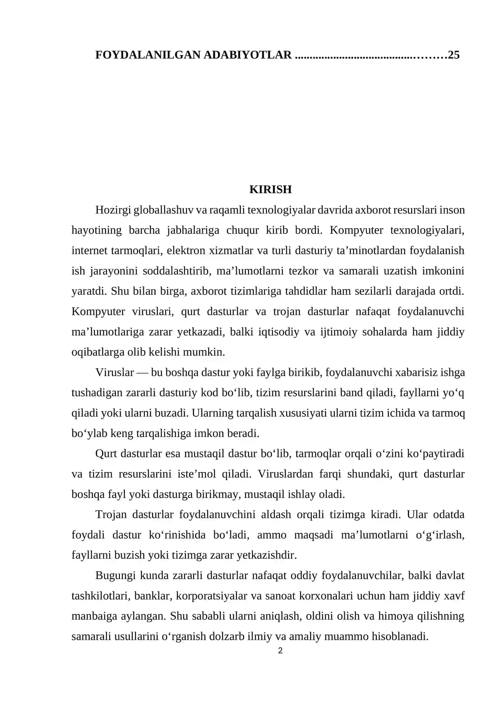 VIRUSLAR, QURTLAR VA TROJAN DASTURLARDAN HIMOYALANISH USULLARINI AMALIY JIHATDAN O'RGANISH 2