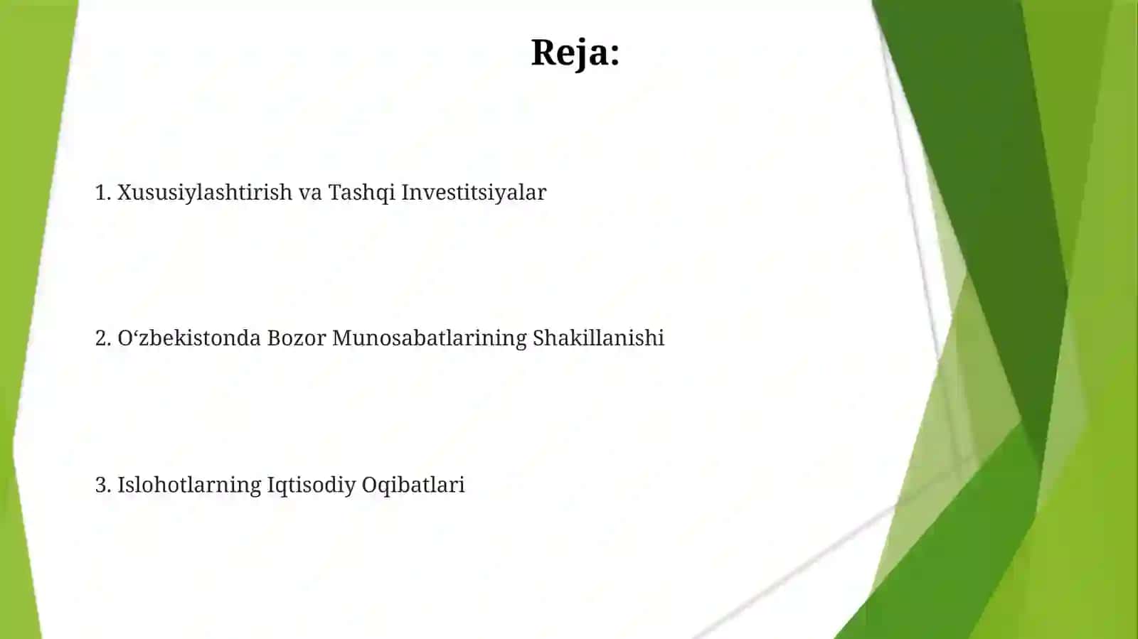 Oʻzbekistonda bozor munosabatlarining rivojlanishi 2