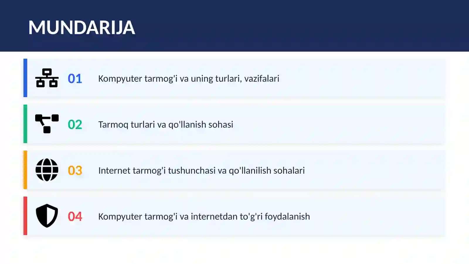 KOMPYUTER TARMOQLARI VA ULARNING TURLARI. INTERNET TARMOG'I 2