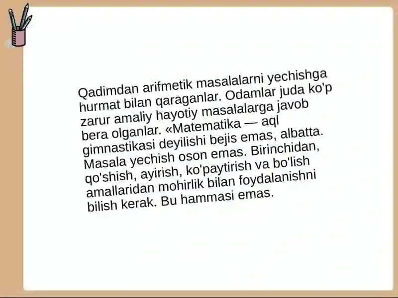Arifmetik masalalar yechishga o‘rgatish metodikasi 2