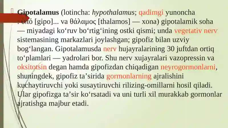 Gipotalamus o’zaklari va ularni klinik ahamiyati 2