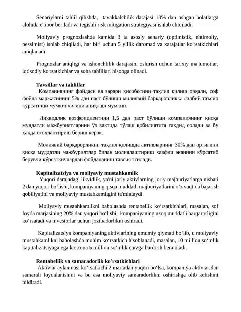 Moliyaviy barqarorlik tahlili 2