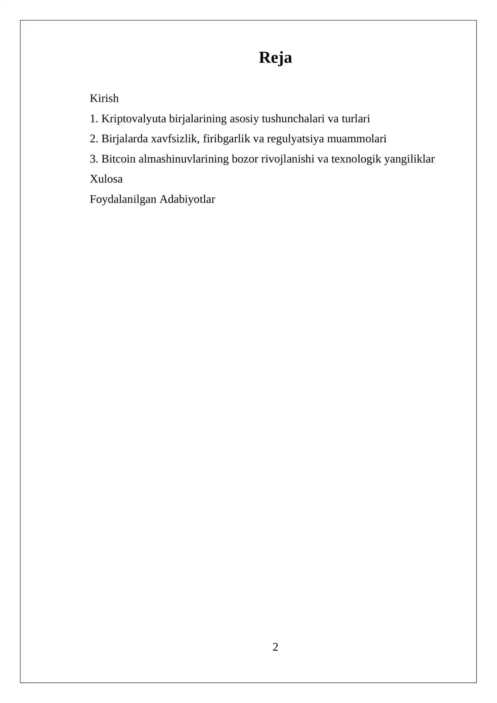 Bitcoin Almashinuvlar Tezisi 2