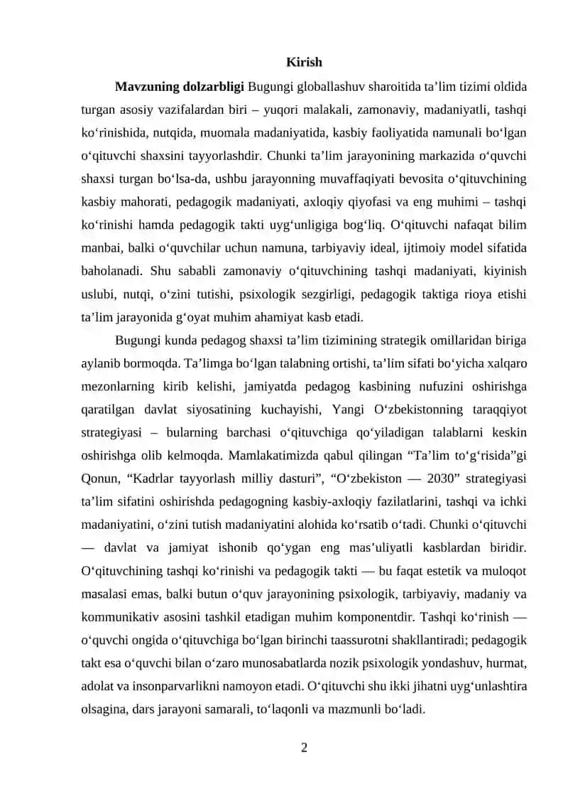 O'qituvchining tashqi ko‘rinishi va pedagogik faoliyatdagi o‘rni 2