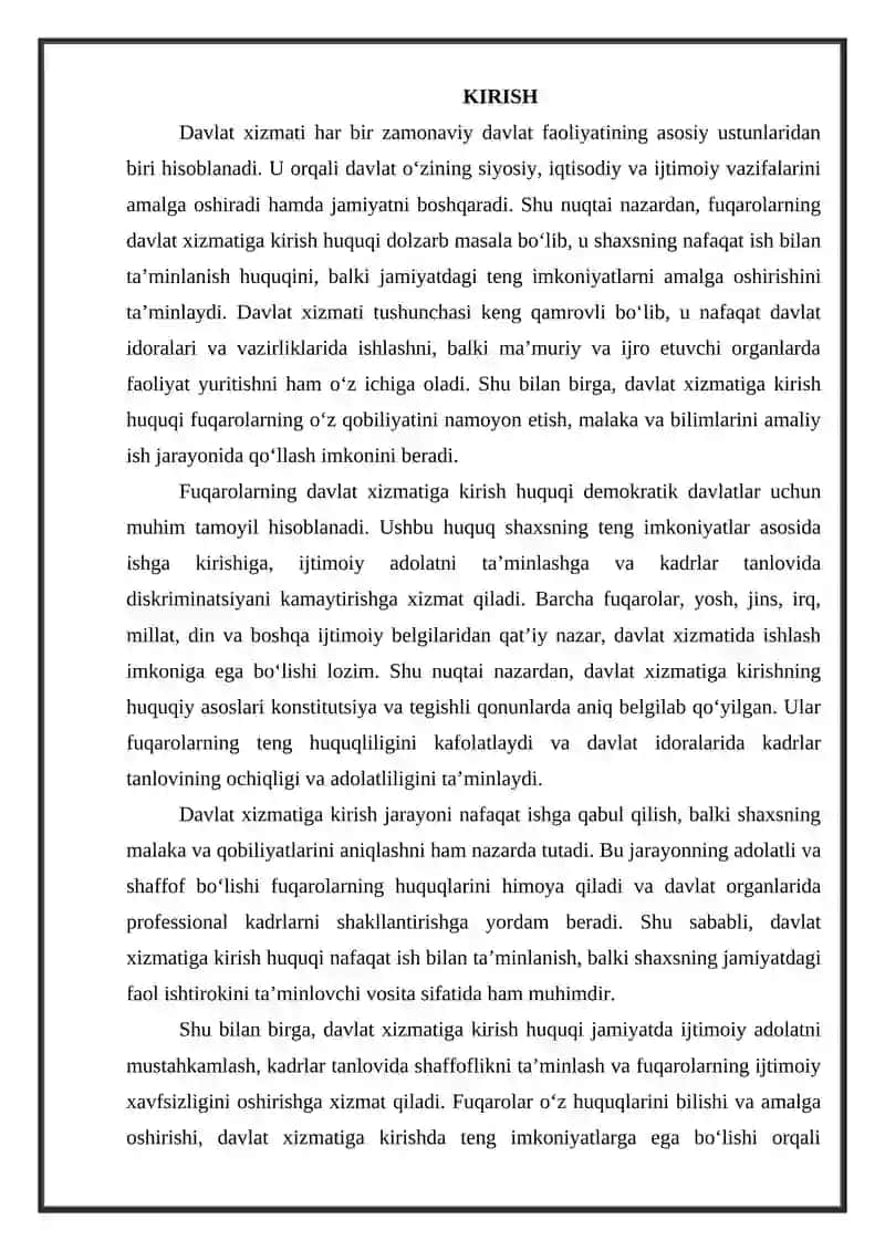 Fuqarolarning davlat xizmatiga kirish huquqi. 2