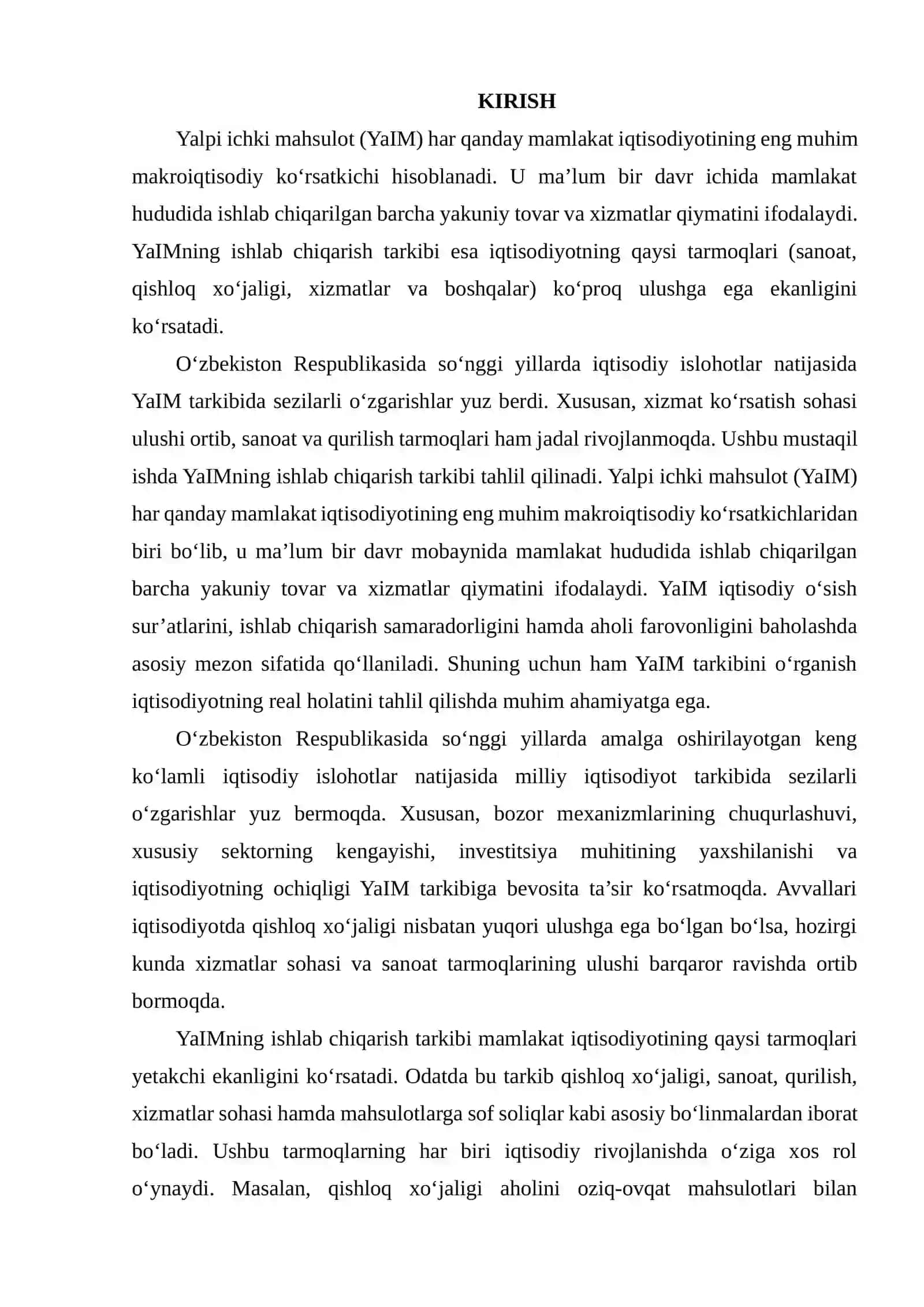 O‘ZBEKISTON RESPUBLIKASIDA YAIMNING ISHLAB CHIQARISH TARKIBI TAHLILI 2