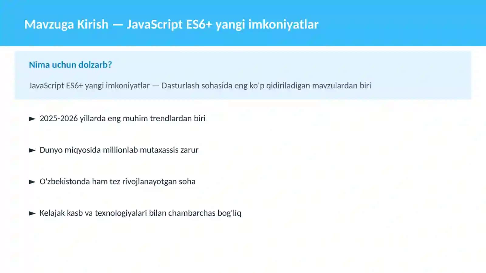 DASTURLASH | JAVASCRIPT VA WEB 2