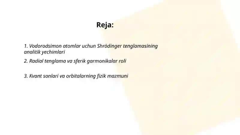Vodorodsimon atomlarni nazariy tahlil qilish 2