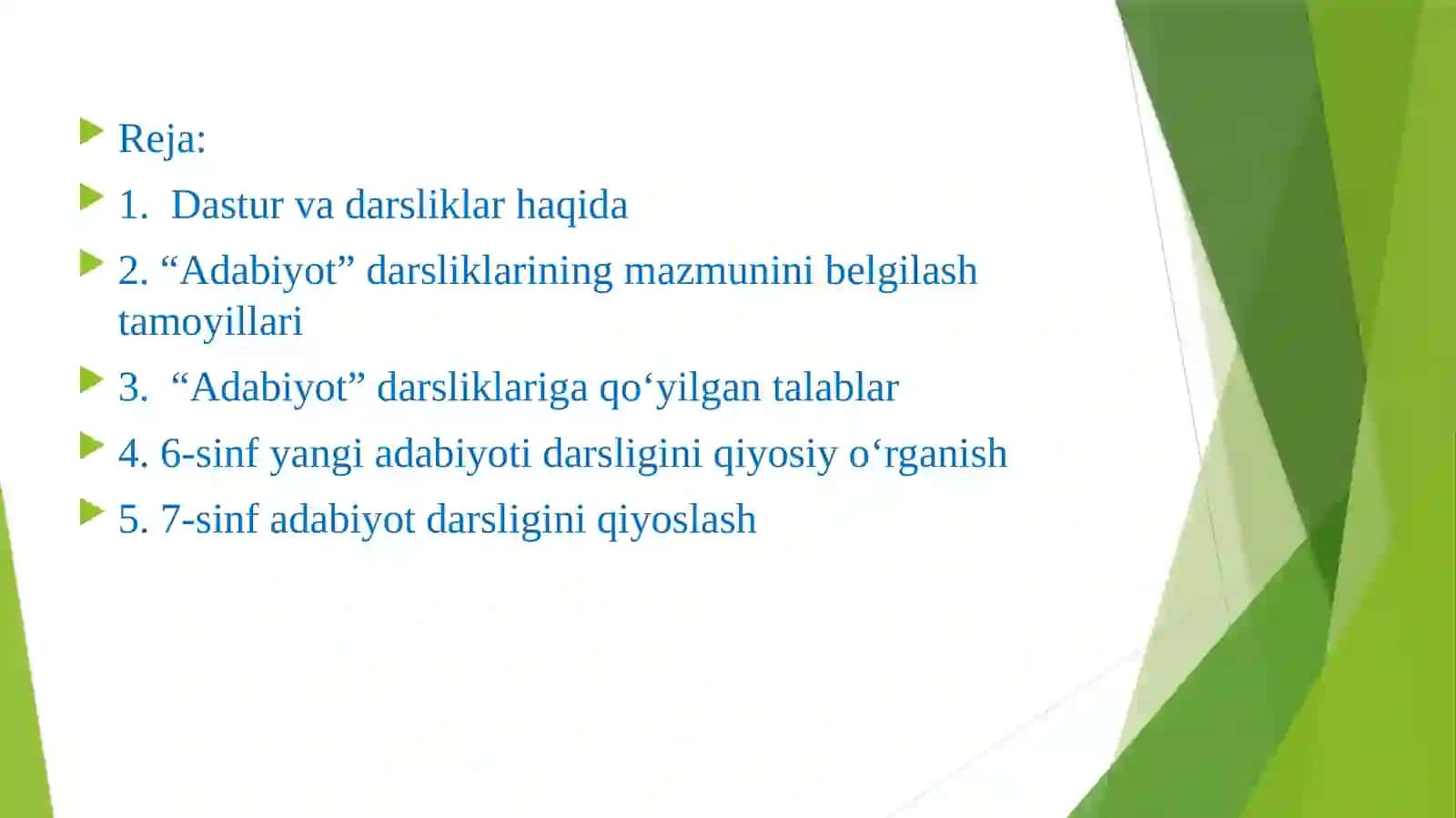 AMALDAGI “ADABIYOT” DARSLIKLARI HOLATINI OʻRGANIB CHIQISH 2