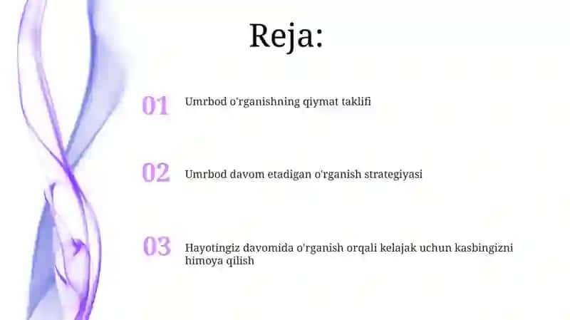 Umrbod o'rganishning qiymat taklifi 2