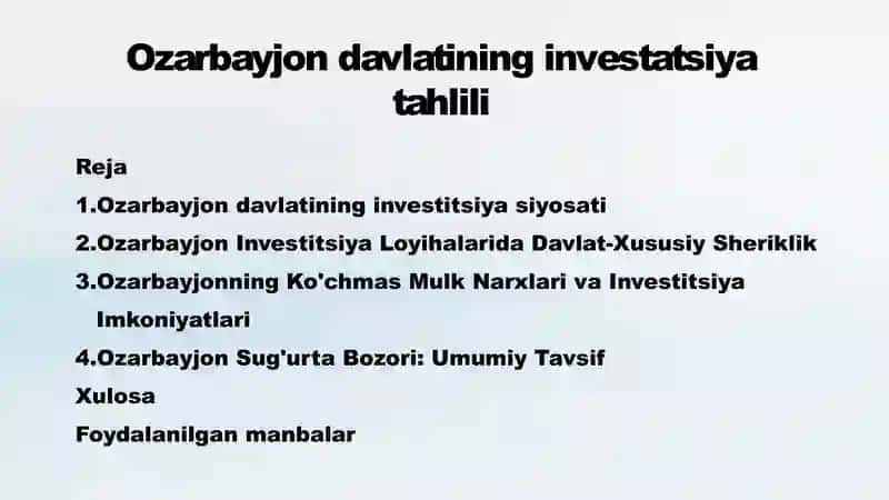 Ozarbayjon investitsiyasiyosati 2