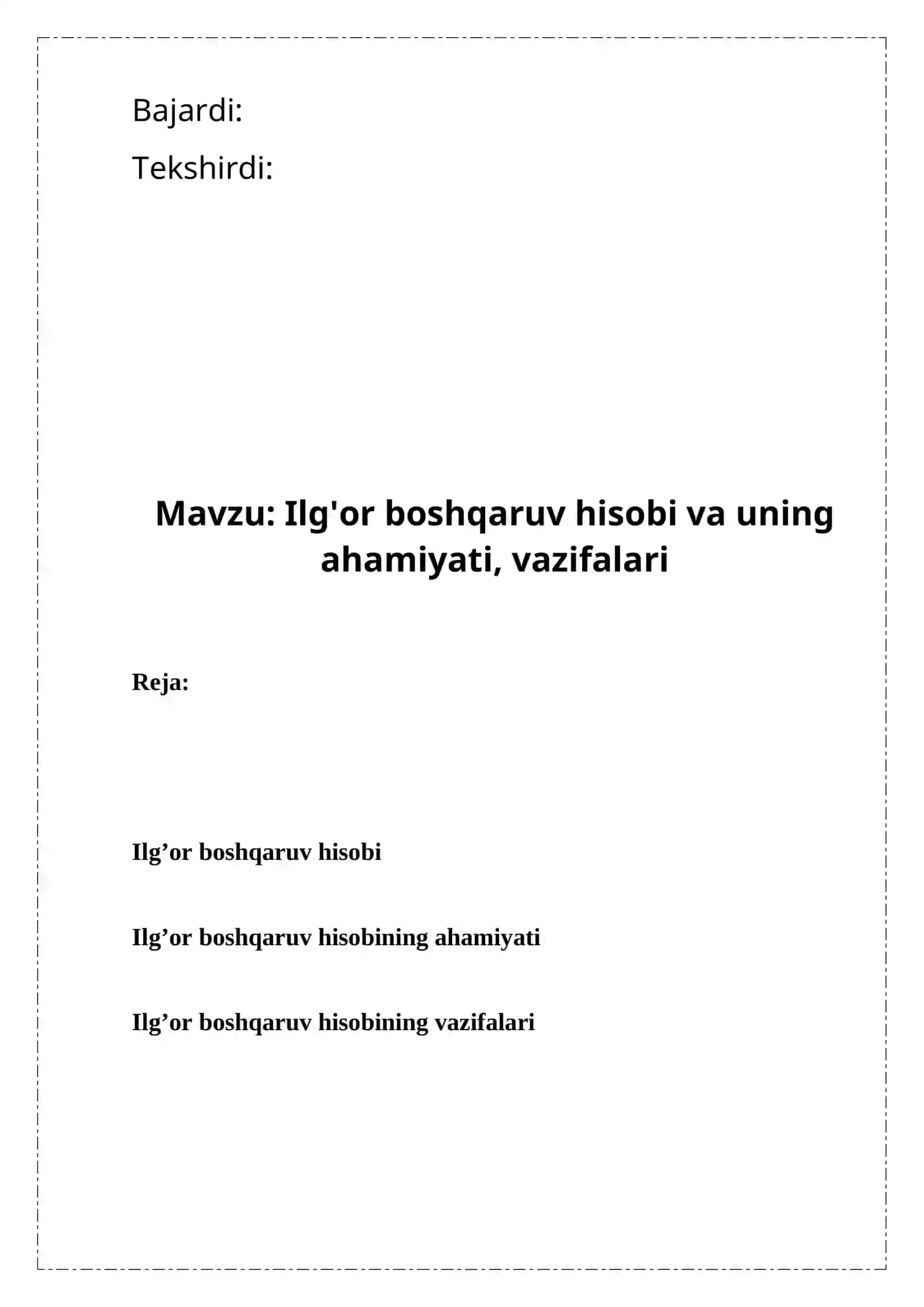 Ilg'or boshqaruv hisobi va uning ahamiyati, vazifalari 2