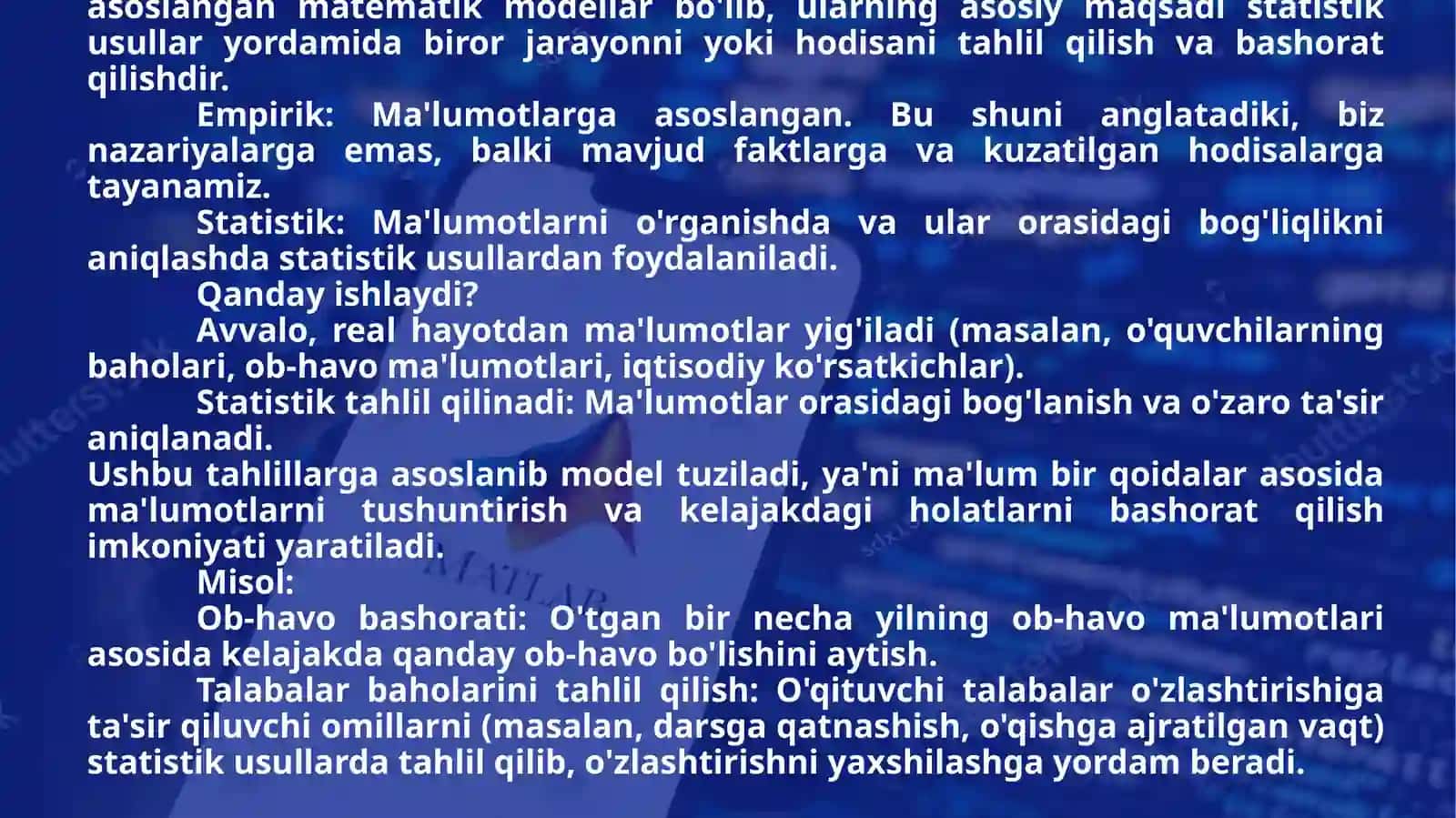 Matlab yordamida empirik-statistik modellarni yaratish va tahlil qilish 2