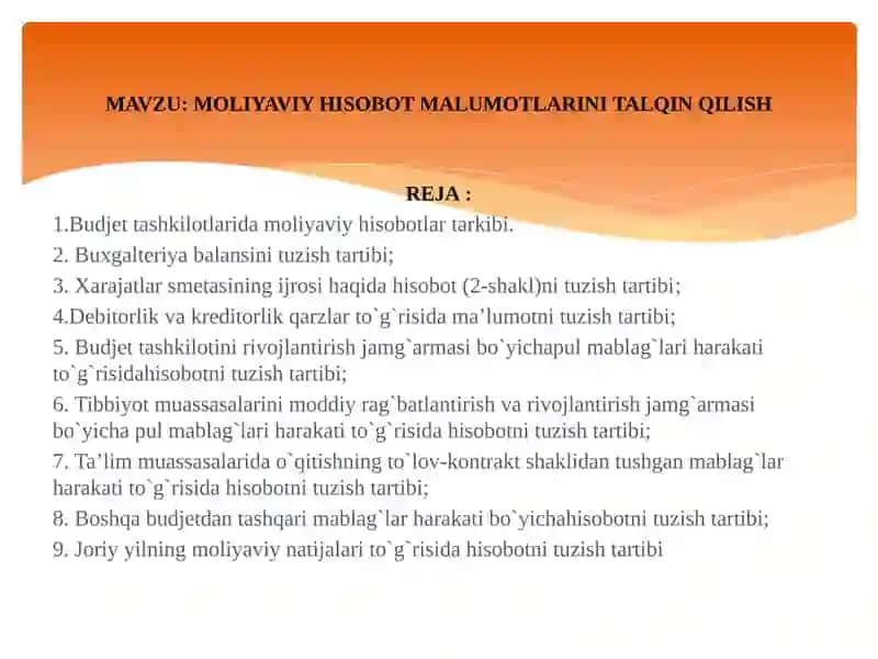Moliyaviy hisob asoslari fanida taqdimot 2