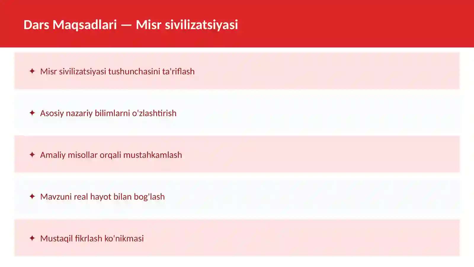 Qadimgi Sharq O'qituvchilar va talabalar uchun dars ishlanma 2