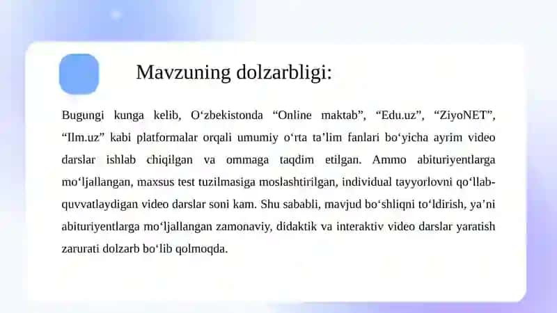 ELEMENTAR MATEMATIKADAN ABITURIYENTLAR UCHUN VIDEO DARSLAR 2