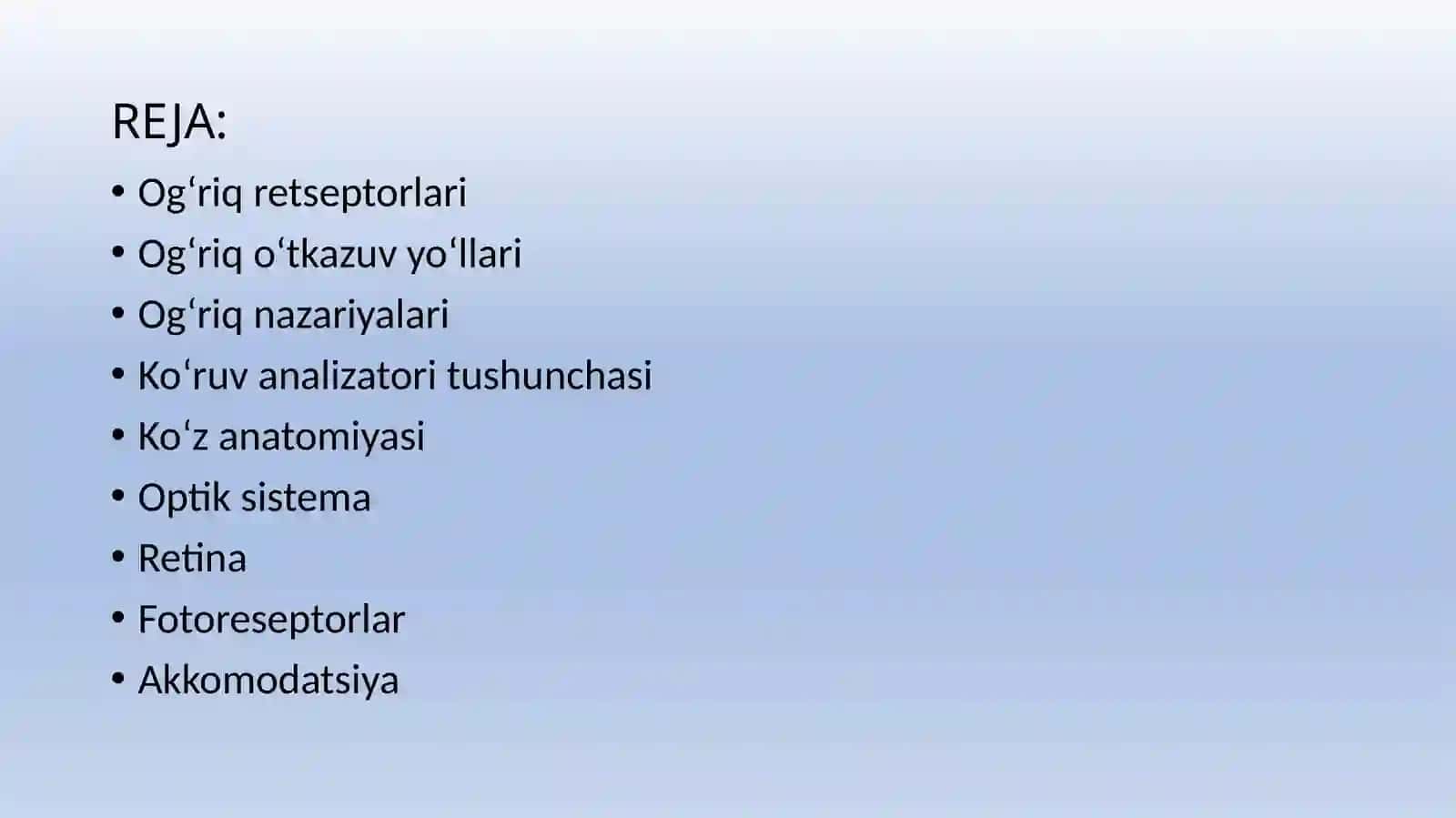 KO’RUV ANALIZATORI. KO’ZNING OPTIK VA RETSEPTOR TIZIMI 2