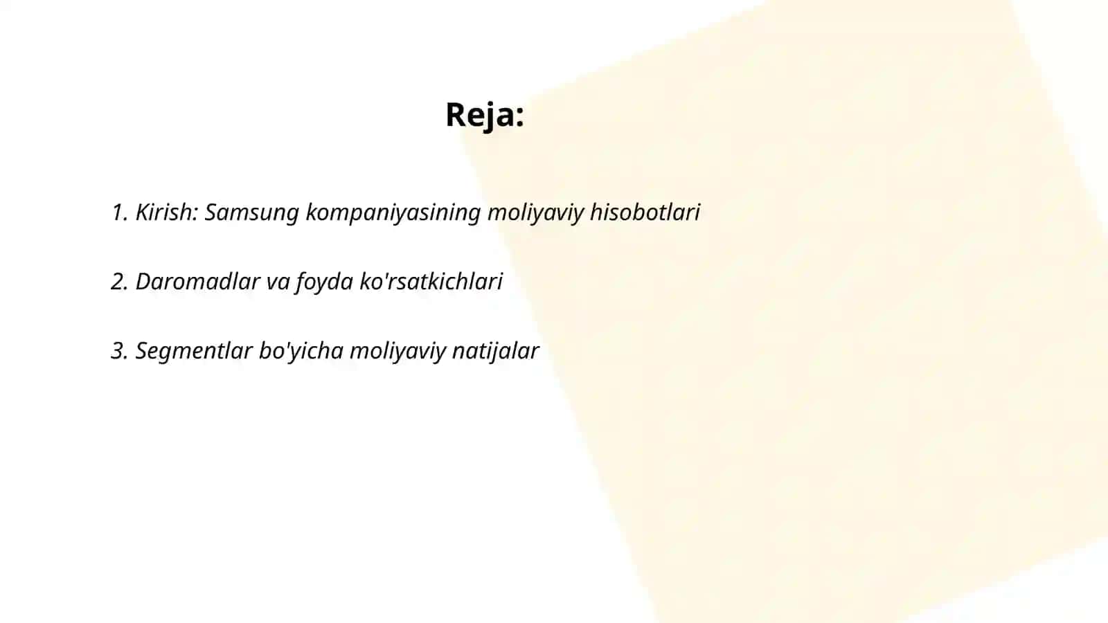 Samsung kompaniyasining moliyaviy hisobotlari 2