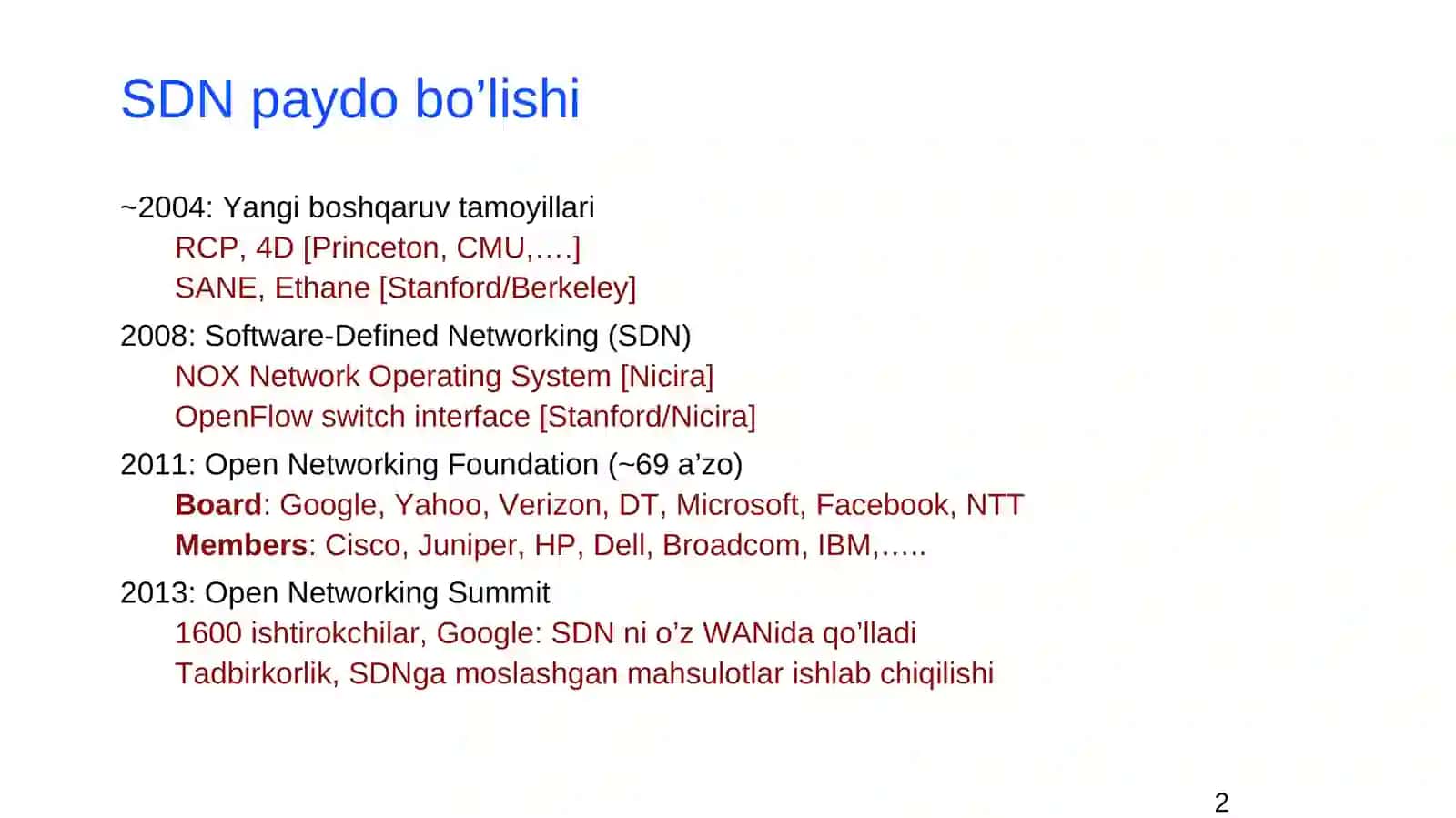 5-mavzu.Dasturiy konfiguratsiyalanadigan tarmoqlar va OpenFlow 2