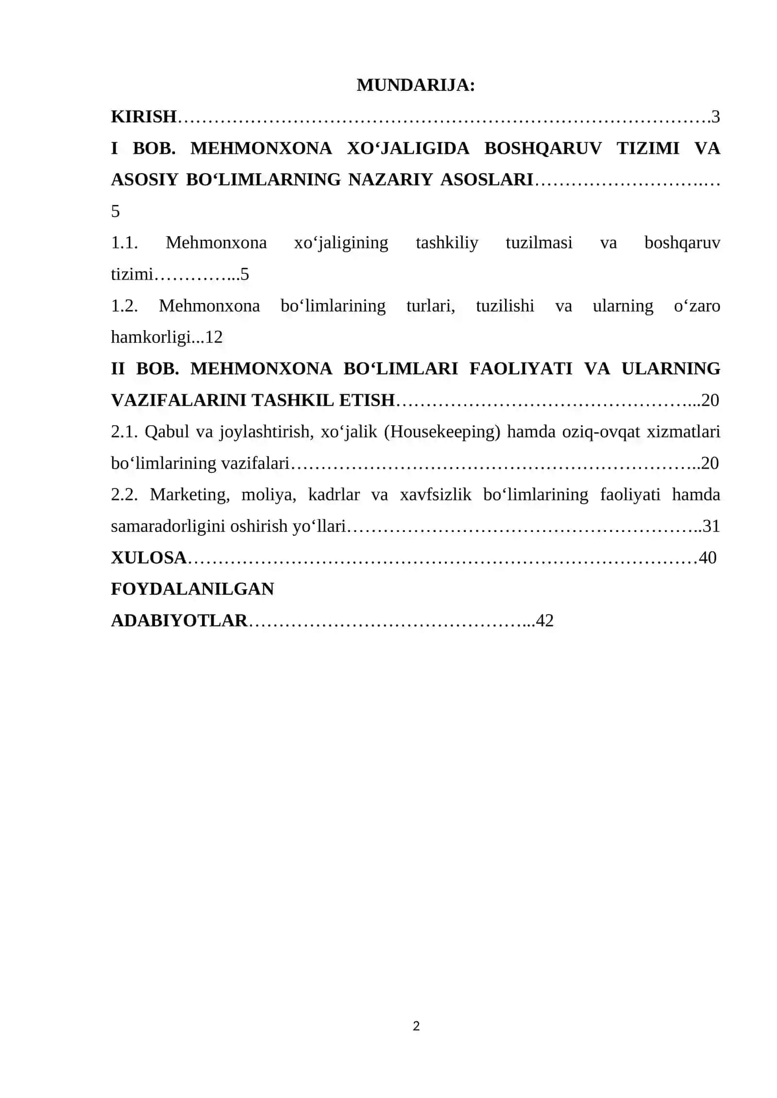 Mehmonxona bo‘limlari va ularning vazifalari 2