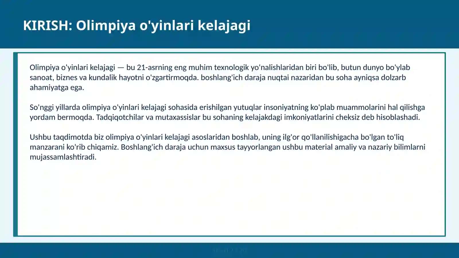 Olimpiya O'yinlari Kelajagi 2