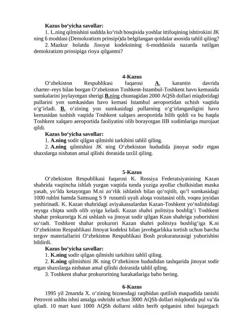 Жиноят процессуал ҳуқуқи казуслар 2