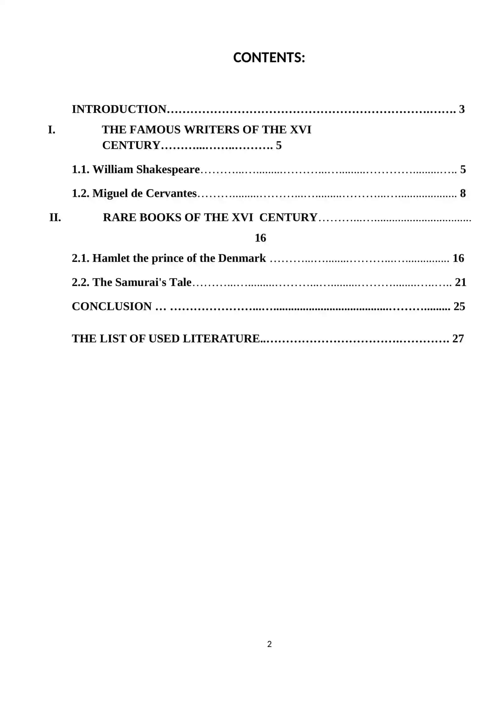 Theme: The Literature of the XVI Century 2