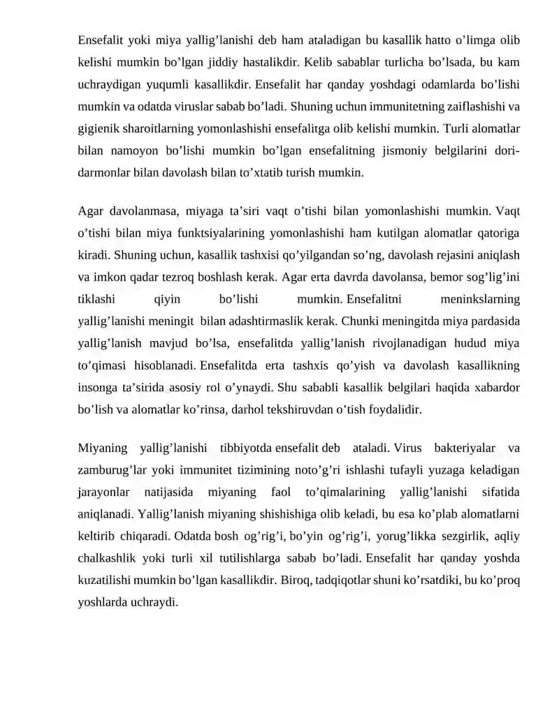 Ensefalit kassaligining kelip chiqishi sabablari va asoratlari 2