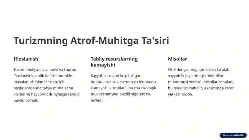 Turizm va atrof-muhit: Kirish 2