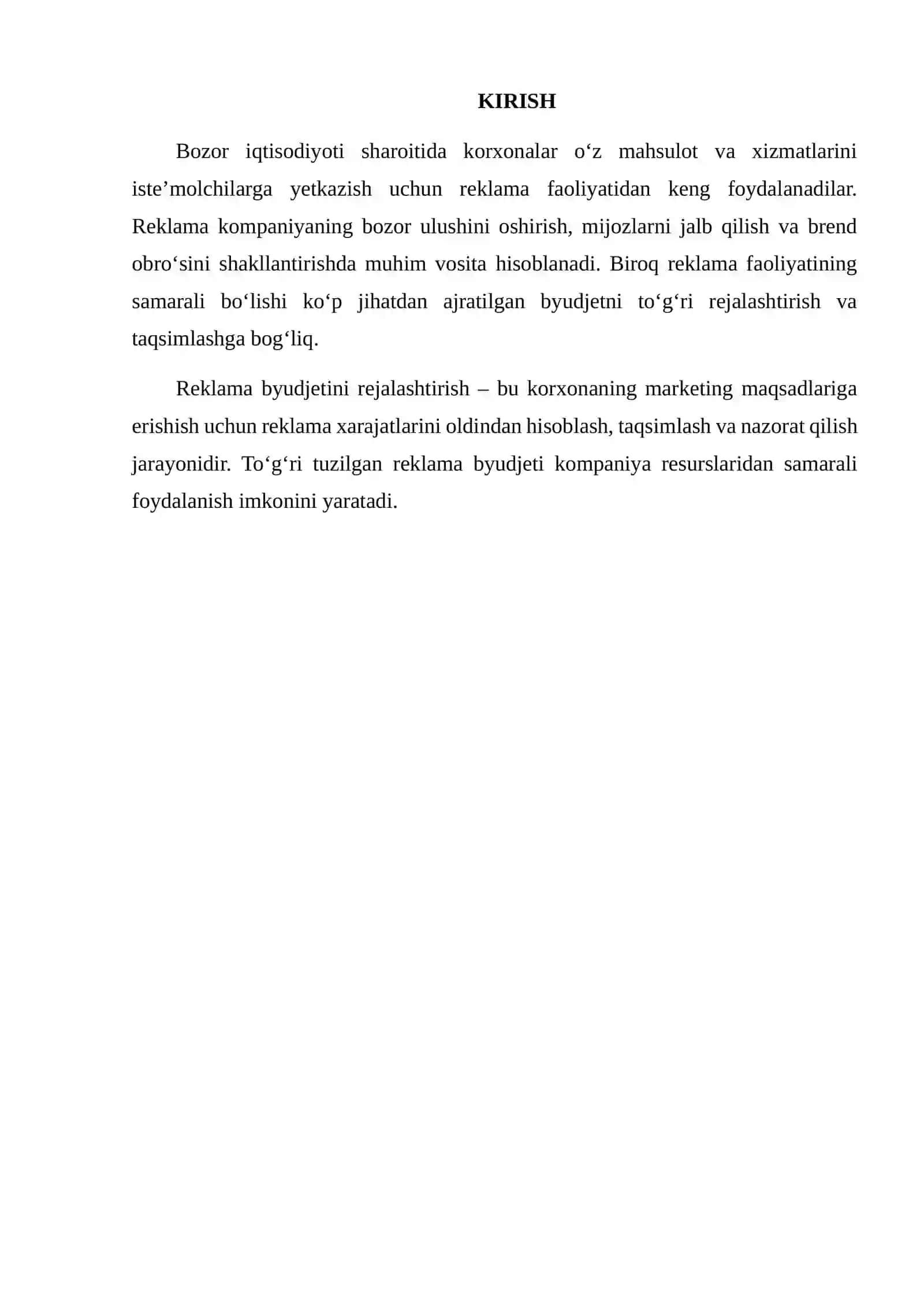 Reklama byudjeti taqsimotini rejalashtirish 2