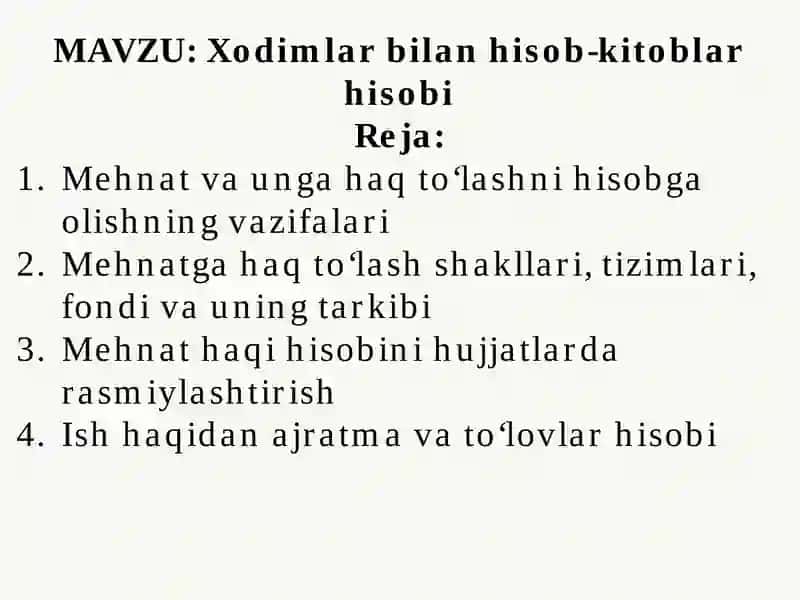 Xodimlar bilan hisob-kitoblar hisobi 2