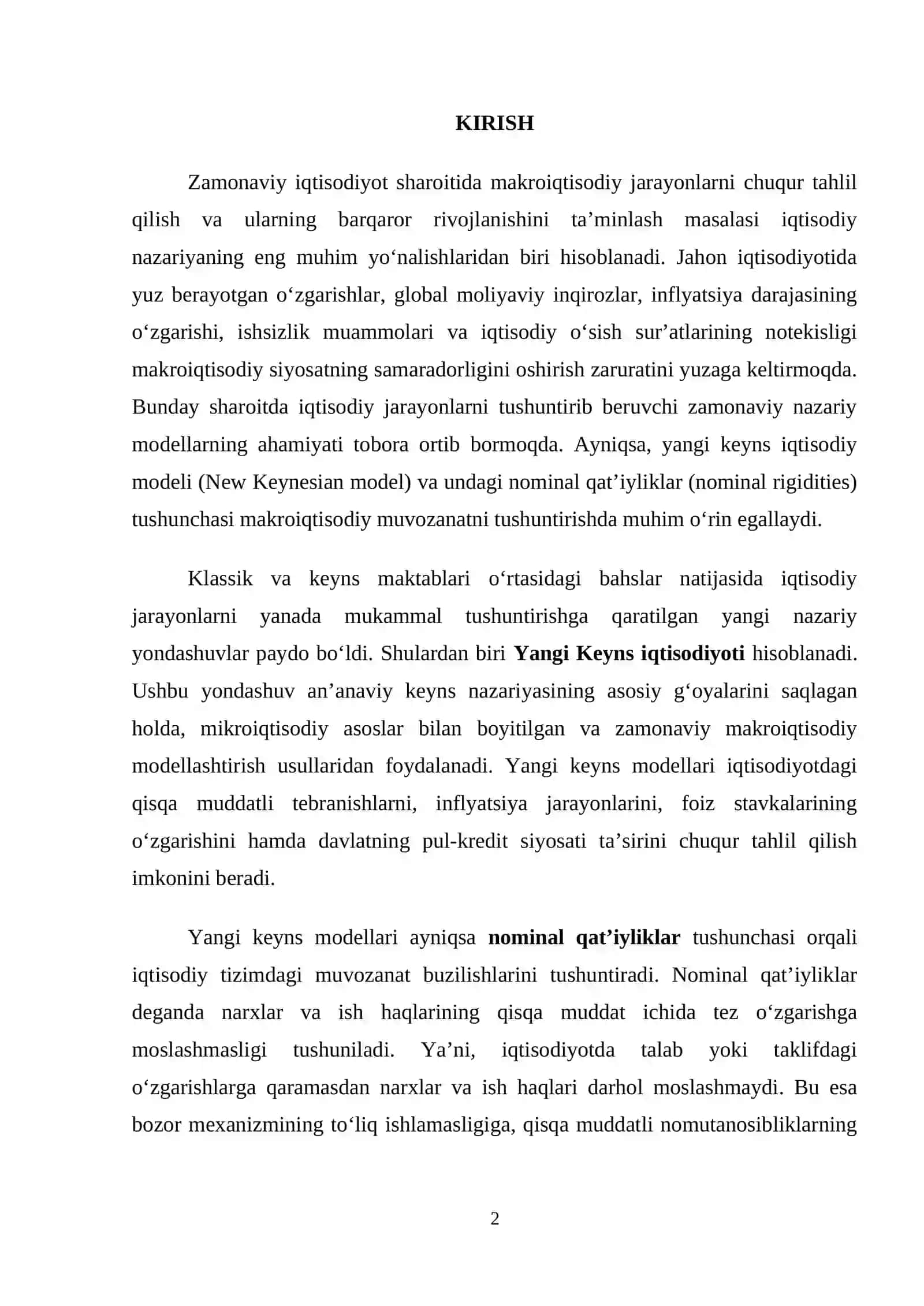 Yangi Keyns Modellari va Nominal Qattiqliklarning Dinamik Ta'siri 2
