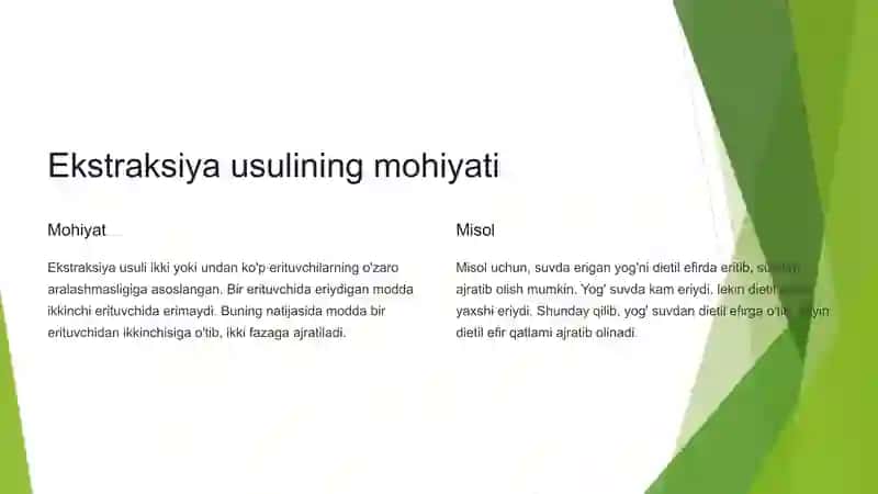 Moddalarni ajratishning ekstratsiya usuli 2