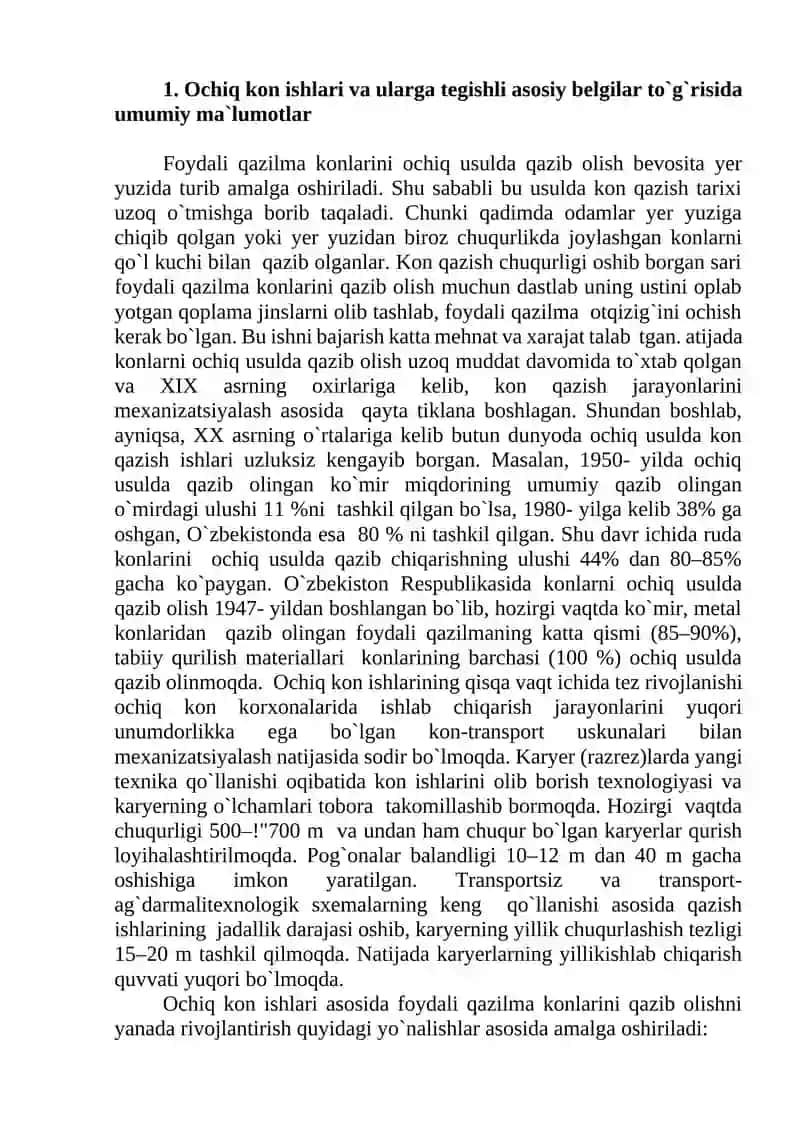 Ochiq kon ishlari va mexanik qazish uskunalari 2