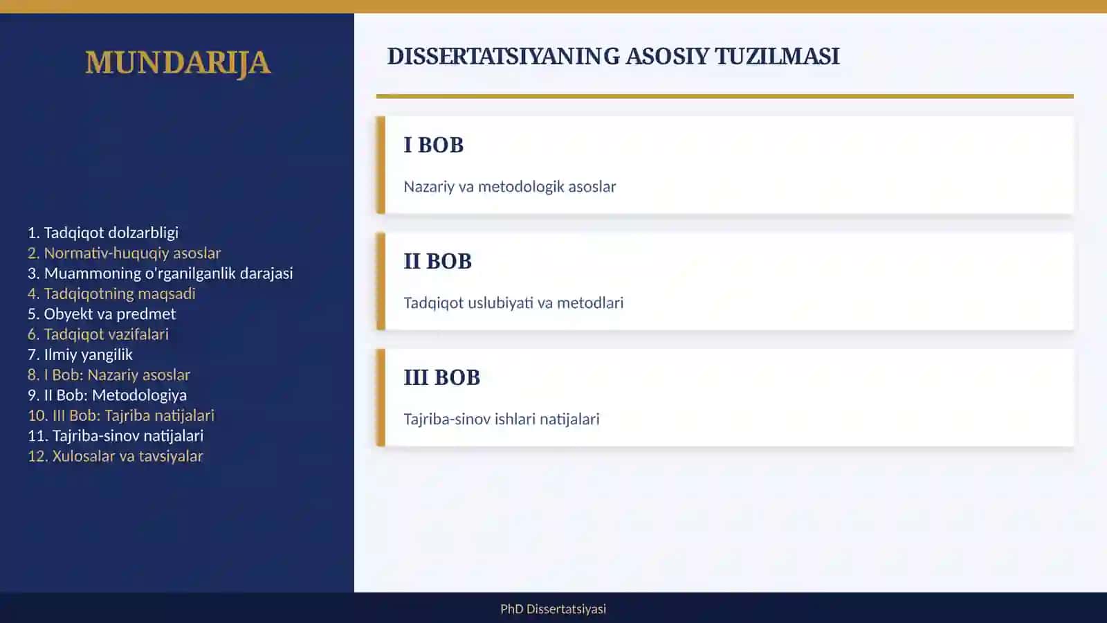 Dissertatsiya ishi uchun taqdimot shabloni 2