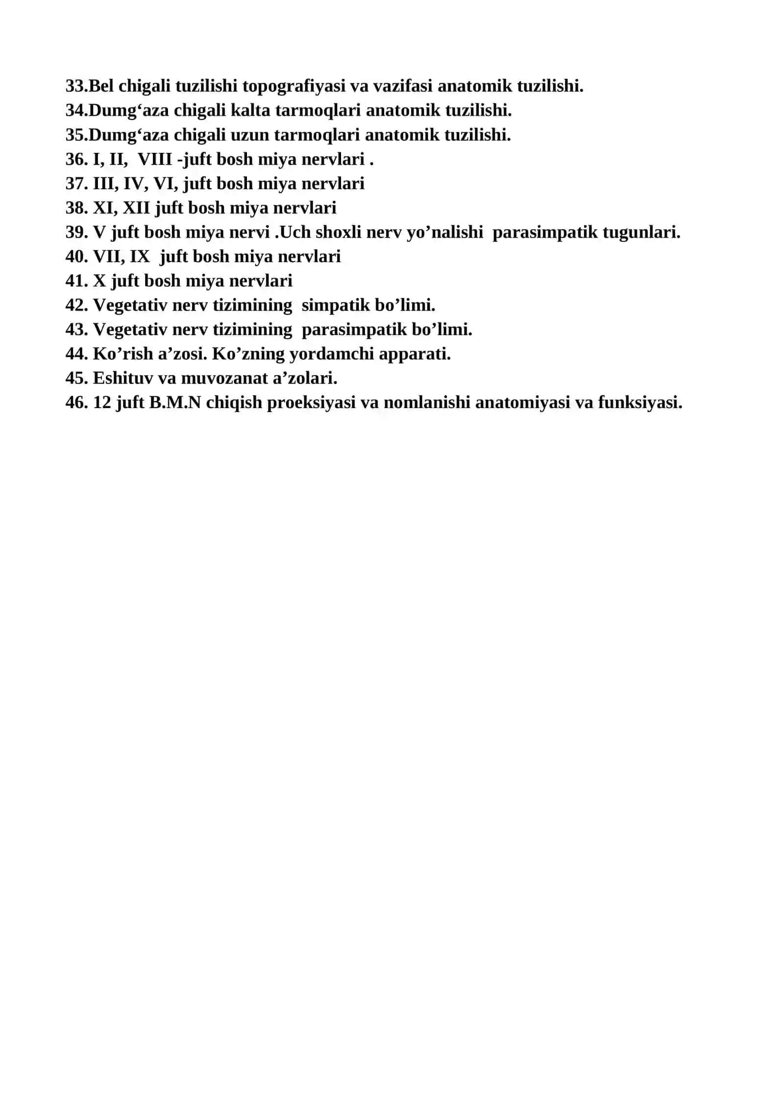 ANATOMIYA FANIDAN ORALIQ NAZORATI SAVOLLARI 2