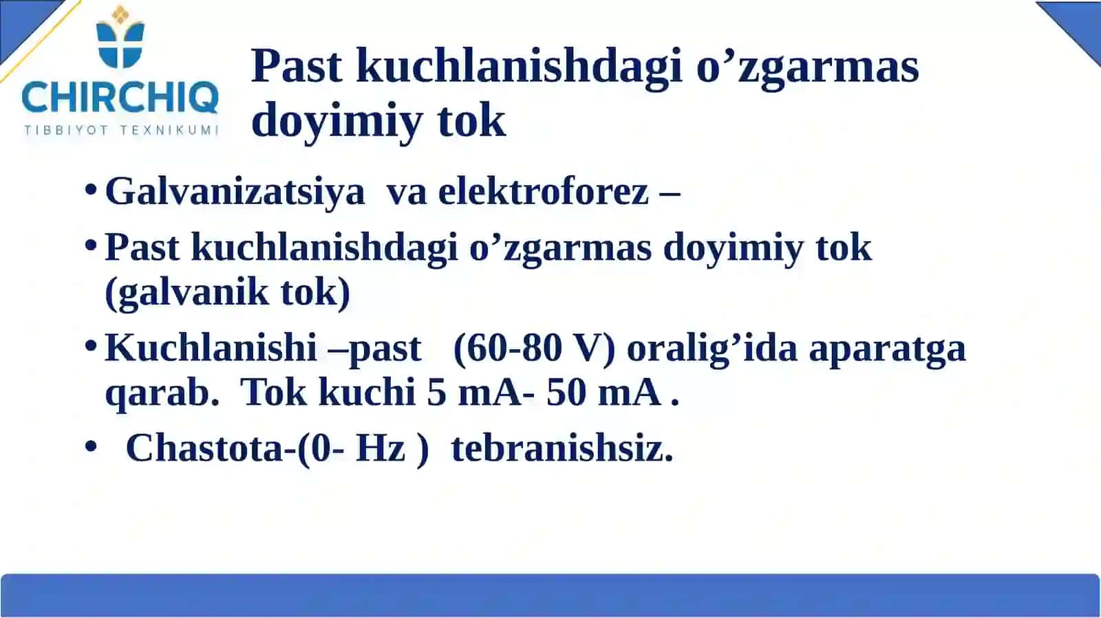 Galvanik tok va elektroforezda katod-anod elektrodlarni qo’yish usullari. 2