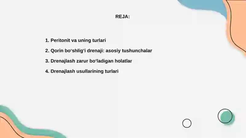 Peritonitlarda qorin böshliğini drenajlash usullari 2